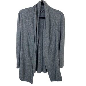 Eileen Fisher Charcoal Gray Speckled 100% Silk Open Front Cardigan